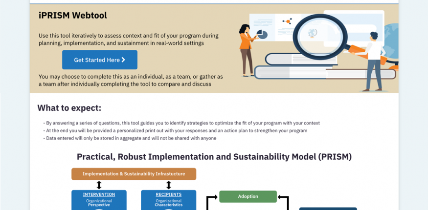 PRISM Assessment Tool home page preview