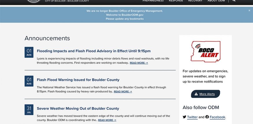 Website preview for Boulder Disaster Management site